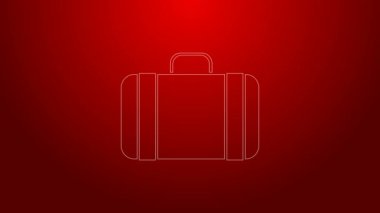 Seyahat simgesi için yeşil bavul kırmızı arkaplanda izole edildi. Seyahat bagaj tabelası. Seyahat bagaj ikonu. 4K Video hareketli grafik canlandırması
