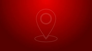 Kırmızı arkaplanda yeşil çizgi haritası simgesi izole edildi. Navigasyon, işaret, konum, harita, GPS, yön, yer, pusula, temas, arama konsepti. 4K Video hareketli grafik canlandırması