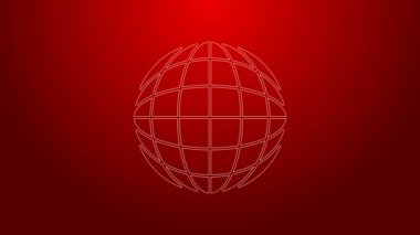 Yeşil çizgi Dünya ikonu kırmızı arkaplanda izole edildi. Dünya ya da Dünya işareti. Küresel internet sembolü. Geometrik şekiller. 4K Video hareketli grafik canlandırması