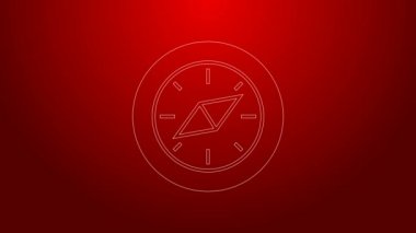 Yeşil çizgi pusula simgesi kırmızı arkaplanda izole edildi. Rüzgâr yön bulma sembolü. Rüzgar gül işareti. 4K Video hareketli grafik canlandırması