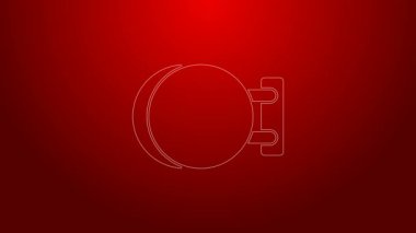 Kırmızı arkaplanda yeşil çizgi simgesi asılı. Reklamlar için uygun bar, kafe, bar, restoran. 4K Video hareketli grafik canlandırması