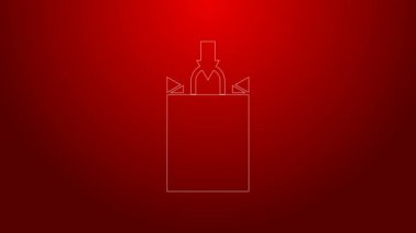Kırmızı arkaplanda yeşil çizgi kağıt alışveriş poşeti simgesi var. Paket işareti. 4K Video hareketli grafik canlandırması