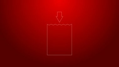 Kırmızı arkaplanda yeşil çizgi kağıt alışveriş poşeti simgesi var. Paket işareti. 4K Video hareketli grafik canlandırması