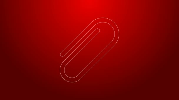 Green line Paper clip icon isolated on red background. 4K Video motion graphic animation — Stock Video