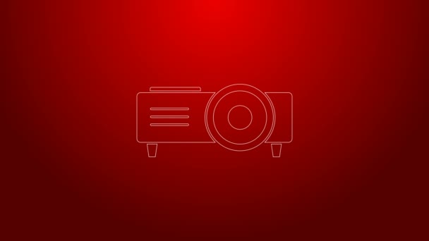 Zelená čára Prezentace, film, film, mediální projektor ikona izolované na červeném pozadí. Grafická animace pohybu videa 4K — Stock video