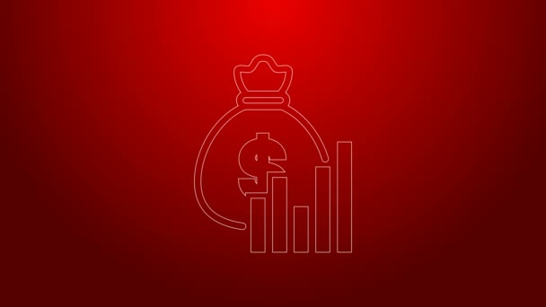 Línea verde Bolsa de dinero y diagrama icono gráfico aislado sobre fondo rojo. Analítica financiera, planificación presupuestaria, gerentes de finanzas. Animación gráfica de vídeo 4K — Vídeos de Stock