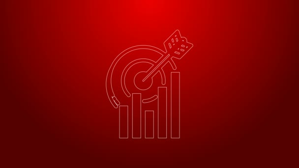 Green line Target with graph chart icon isolated on red background. Report text file icon. Accounting sign. Audit, analysis, planning. 4K Video motion graphic animation — Stock Video