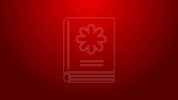 Zielona linia Ikona książki medycznej odizolowana na czerwonym tle. 4K Animacja graficzna ruchu wideo — Wideo stockowe