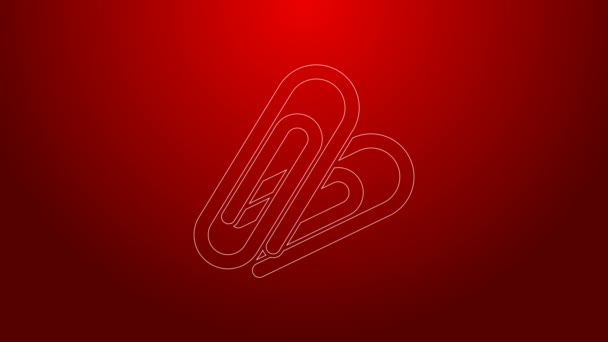 Grönlinje Pappersklämma ikonen isolerad på röd bakgrund. 4K Video motion grafisk animation — Stockvideo