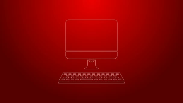 Ligne verte Moniteur d'ordinateur avec icône clavier isolé sur fond rouge. Panneau composant PC. Animation graphique de mouvement vidéo 4K — Video