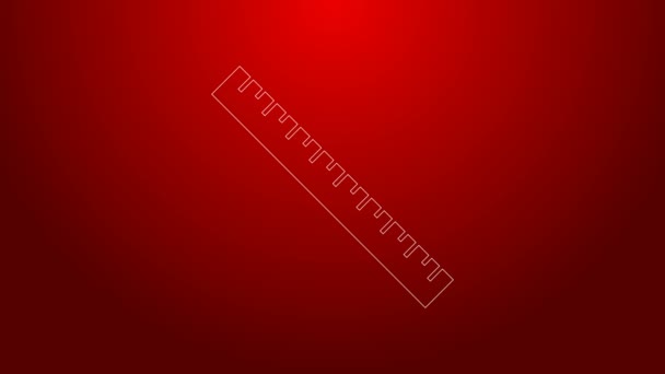 Green line Ruler icon isolated on red background. Straightedge symbol. 4K Video motion graphic animation — Stock Video