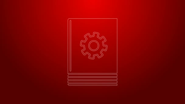 Línea verde Icono del manual del usuario aislado sobre fondo rojo. Guía del usuario. Señal de instrucciones. Leer antes de usar. Animación gráfica de vídeo 4K — Vídeos de Stock