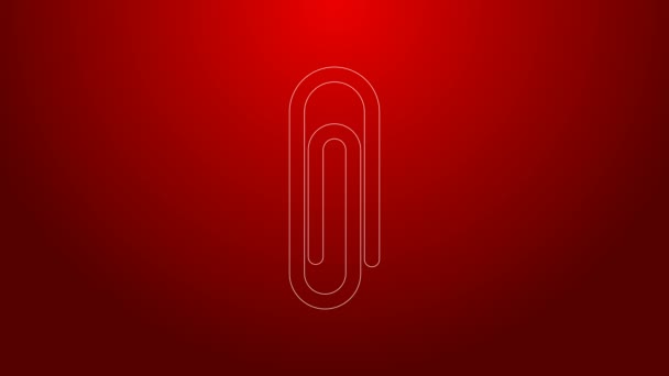 Green line Paper clip icon isolated on red background. 4K Video motion graphic animation — Stock Video