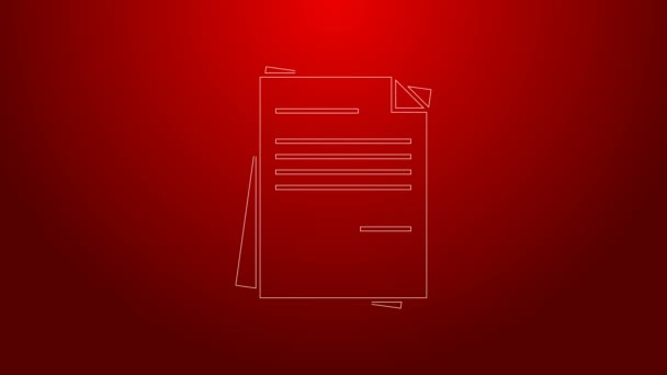 Línea verde Icono del documento Archivo aislado sobre fondo rojo. Icono de lista de verificación. Concepto de negocio. Animación gráfica de vídeo 4K — Vídeos de Stock