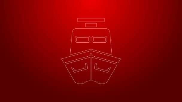 Zöld vonal Hajó ikon elszigetelt piros háttérrel. 4K Videó mozgás grafikus animáció — Stock videók