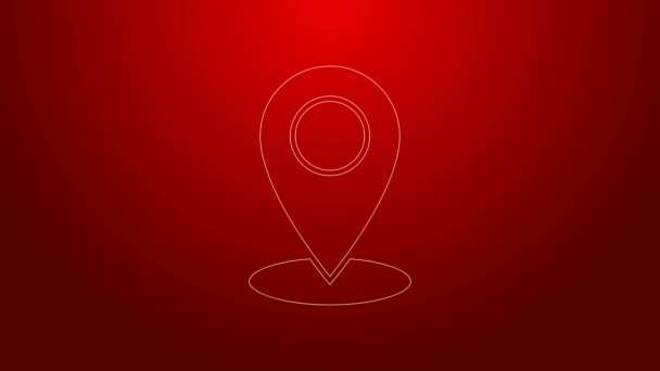Ligne verte Icône de carte isolée sur fond rouge. Navigation, pointeur, emplacement, carte, GPS, direction, lieu, boussole, contact, concept de recherche. Animation graphique de mouvement vidéo 4K — Video