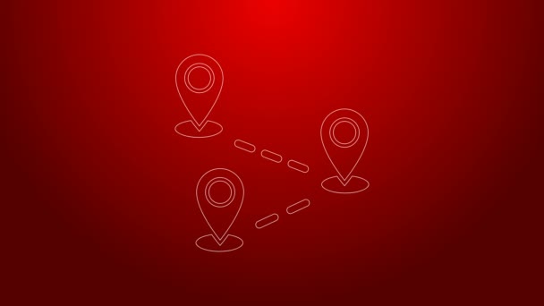 Green line Route location icon isolated on red background. Map pointer sign. Concept of path or road. GPS navigator. 4K Video motion graphic animation — Stock Video