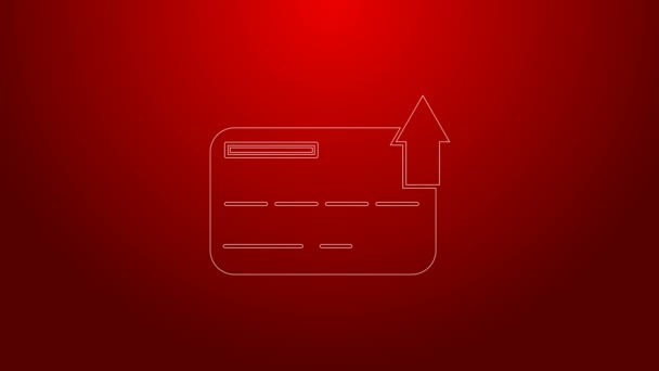 Green line Credit card icon isolated on red background. Online payment. Cash withdrawal. Financial operations. Shopping sign. 4K Video motion graphic animation — Stock Video