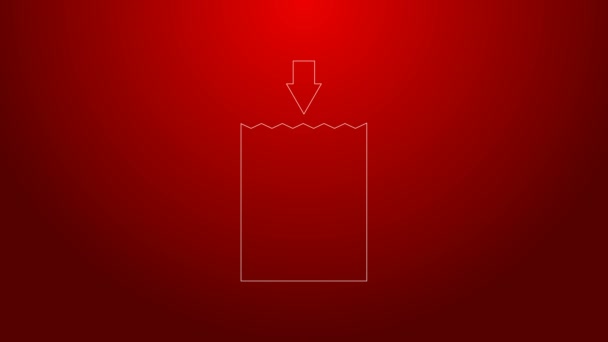 Línea verde Icono de bolsa de compras de papel aislado sobre fondo rojo. Firma del paquete. Animación gráfica de vídeo 4K — Vídeos de Stock