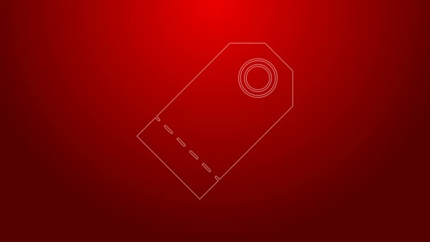 Green line Blank label template price tag icon isolated on red background. Empty shopping discount sticker. Template discount banner. 4K Video motion graphic animation — Stock Video