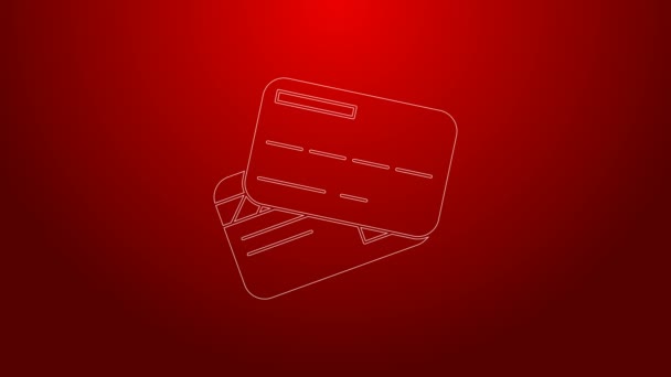 Zelená linka Kreditní karta ikona izolované na červeném pozadí. Online platba. Výběr hotovosti. Finanční operace. Nákupní značka. Grafická animace pohybu videa 4K — Stock video
