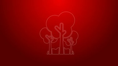 Yeşil çizgi ağaç simgesi kırmızı arkaplanda izole edildi. Orman sembolü. 4K Video hareketli grafik canlandırması