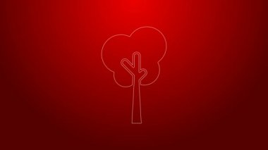 Kırmızı arkaplanda yeşil çizgi ağaç simgesi izole edildi. Orman sembolü. 4K Video hareketli grafik canlandırması