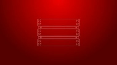 Yeşil çizgi tahta kutu simgesi kırmızı arkaplanda izole edildi. Market sepeti, depo sandığı. Sebzeler ve ürünler için boş ahşap kap. 4K Video hareketli grafik canlandırması