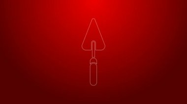 Yeşil çizgi bahçe küreği ya da kürek ikonu kırmızı arkaplanda izole edilmiş. Bahçe aletleri. Bahçecilik, tarım, çiftçilik aleti. 4K Video hareketli grafik canlandırması