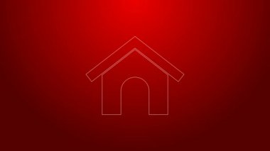 Yeşil çizgi köpek evi simgesi kırmızı arkaplanda izole edildi. Köpek kulübesi. 4K Video hareketli grafik canlandırması