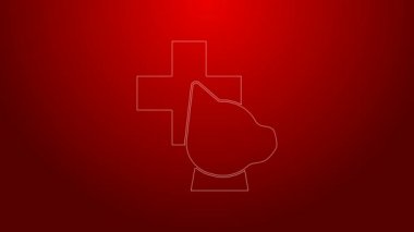 Yeşil çizgi Veterinerlik Kliniği sembolü kırmızı arka planda izole edildi. Köpek veterinerliği ile karşılaştır. Evcil hayvan ilk yardım işareti. 4K Video hareketli grafik canlandırması