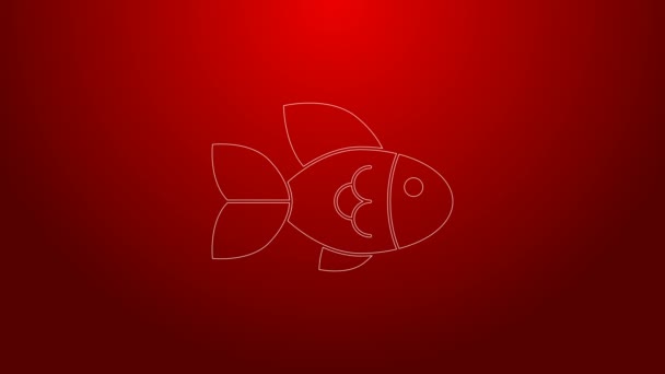 Green line Fish icon isolated on red background. 4K Video motion graphic animation — Stock Video