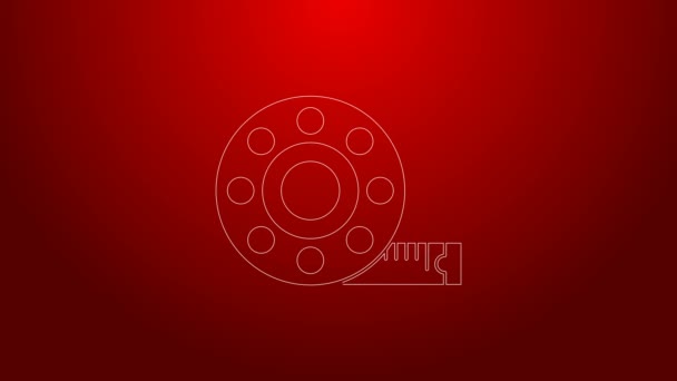Green line Tape measure icon isolated on red background. Measuring tape. 4K Video motion graphic animation — Stock Video
