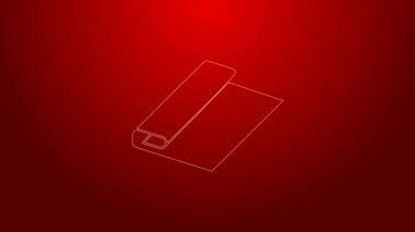 Yeşil çizgi kumaş rulo simgesi kırmızı arkaplanda izole edildi. Yuvarlan, paspas, halı, halı, halı ya da kağıt rulo ikonu. 4K Video hareketli grafik canlandırması