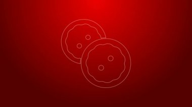 Kırmızı arkaplanda izole edilmiş kıyafet simgesi için yeşil çizgi dikiş düğmesi. Giysi düğmeleri. 4K Video hareketli grafik canlandırması