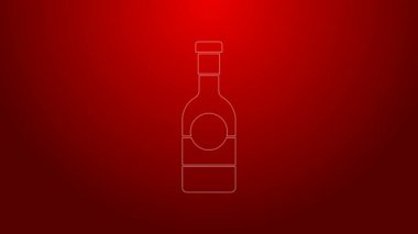 Kırmızı arka planda yeşil çizgi şampanya şişesi ikonu var. 4K Video hareketli grafik canlandırması