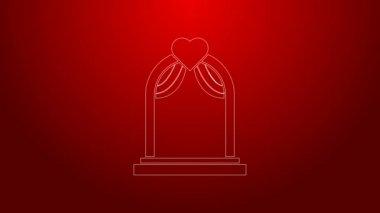 Yeşil çizgi düğün simgesi kırmızı arkaplanda izole edildi. Düğün dekorasyonu. 4K Video hareketli grafik canlandırması