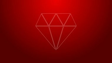 Kırmızı arkaplanda yeşil çizgi simgesi izole edildi. Mücevher sembolü. Mücevher taşı. 4K Video hareketli grafik canlandırması