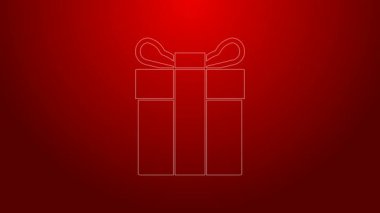 Yeşil çizgi hediye kutusu simgesi kırmızı arkaplanda izole edildi. 4K Video hareketli grafik canlandırması
