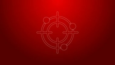 Yeşil çizgi hedef sporu kırmızı arkaplanda izole edilmiş bir yarışma ikonu. Atış poligonu ya da silah atışı için sayıları olan temiz bir hedef. 4K Video hareketli grafik canlandırması