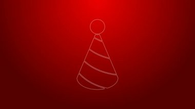 Yeşil çizgi Parti şapka simgesi kırmızı arkaplanda izole edildi. Doğum günü şapkası. 4K Video hareketli grafik canlandırması