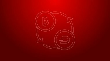 Yeşil çizgi kripto döviz simgesi kırmızı arkaplanda izole edildi. Bitcoin 'den Dash takas simgesine. Kripto para teknolojisi, mobil bankacılık. 4K Video hareketli grafik canlandırması