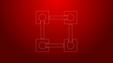Yeşil çizgi engelleme teknolojisi simgesi kırmızı arkaplanda izole edildi. Kripto para birimi verileri. Soyut geometrik blok zincir ağ teknolojisi işi. 4K Video hareketli grafik canlandırması