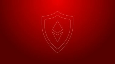 Yeşil çizgi Ethereum ETH simgesi kırmızı arkaplanda izole edildi. Kripto para madenciliği, engelleme teknolojisi, güvenlik, koruma, dijital para. 4K Video hareketli grafik canlandırması