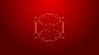 Yeşil çizgi engelleme teknolojisi simgesi kırmızı arkaplanda izole edildi. Kripto para birimi verileri. Soyut geometrik blok zincir ağ teknolojisi işi. 4K Video hareketli grafik canlandırması