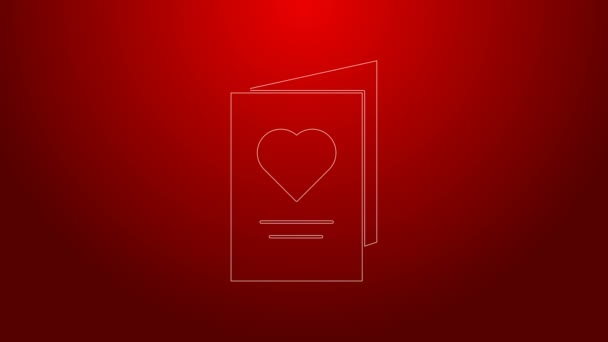 Zelená čára Valentines den party leták s ikonou srdce izolované na červeném pozadí. Šablona plakátu k pozvánce nebo přání na uvítanou. Grafická animace pohybu videa 4K — Stock video