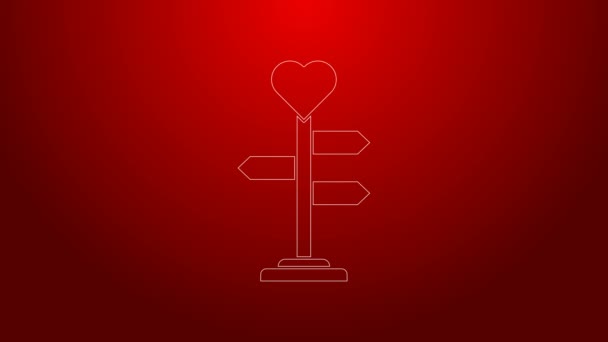 Зеленая линия Дорога дорожный знак. Сигнал с иконкой сердца изолирован на красном фоне. Изолированный информационный знак. Направление. Видеографическая анимация 4K — стоковое видео