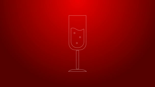 Zielona linia Szkło ikony szampana izolowane na czerwonym tle. 4K Animacja graficzna ruchu wideo — Wideo stockowe