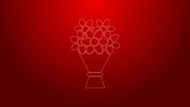 Green line Bouquet of flowers icon isolated on red background. 4K Video motion graphic animation — Stock Video