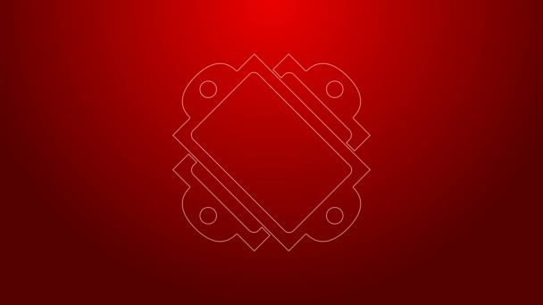 Green line Ticket icon isolated on red background. Amusement park. 4K Video motion graphic animation — Stock Video